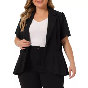 Блейзер больших размеров для женщин, офисная работа, пиджак с короткими рукавами и пуговицами, куртка , черный Agnes Orinda