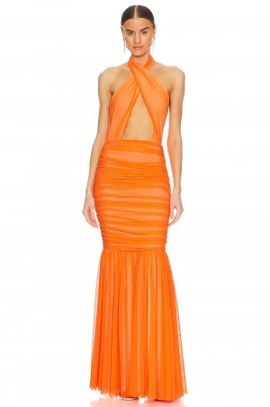 Платье Cross Halter Fishtail Gown, цвет Neon Orange Norma Kamali