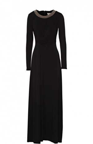 Платье в пол с высоким разрезом и длинным воротником MICHAEL Kors. Цвет: черный
