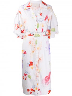 Платье-рубашка с поясом и цветочным принтом Peter Pilotto. Цвет: белый