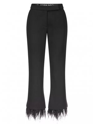 Укороченные расклешенные брюки из эластичного крепа с перьями Michael Kors, черный Kors