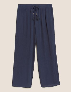 Пляжные брюки в складку M&S Collection. Цвет: темно-синий