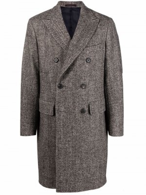 Двубортное пальто с узором в елочку The Gigi. Цвет: коричневый
