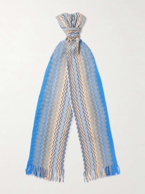 Вязаный крючком шарф в полоску с бахромой MISSONI, синий Missoni