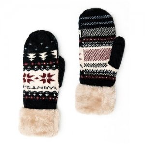 Зимние вязаные варежки с отворотом, утепленные новогодним орнаментом, трикотажные мягкие рукавицы, размер 6-8 Anymalls. Цвет: синий