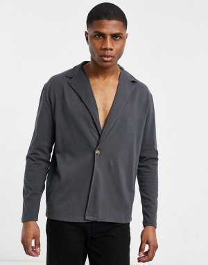 Черно-выбеленная рубашка из плотного джерси с длинными рукавами и запахом -Серый ASOS DESIGN