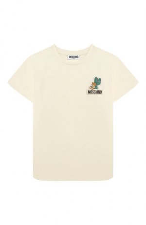 Хлопковая футболка Moschino. Цвет: кремовый