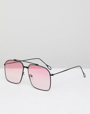 Квадратные солнцезащитные очки с розовыми стеклами River Island. Цвет: розовый