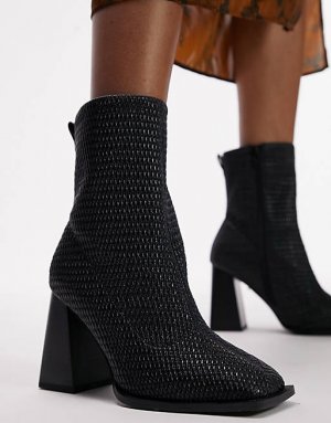 Черные ботинки-носки на блочном каблуке Wide Fit Tilly Topshop