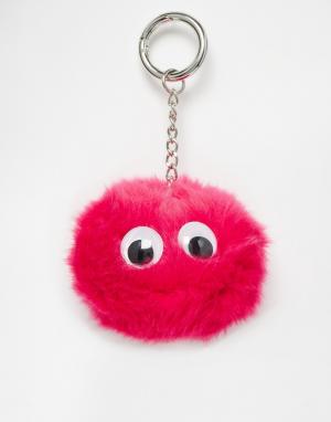 Брелок для ключей с большим пушистым и глазастым шариком ASOS. Цвет: розовый