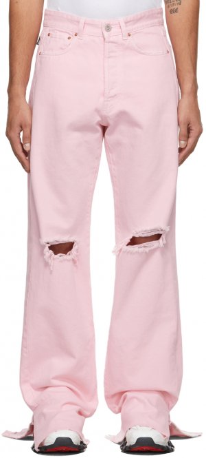 Розовые рваные джинсы с вырезами VETEMENTS