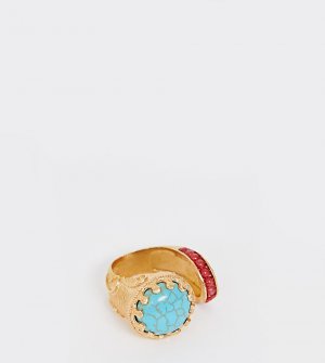 Позолоченное кольцо с бирюзой Ottoman Hands. Цвет: золотой