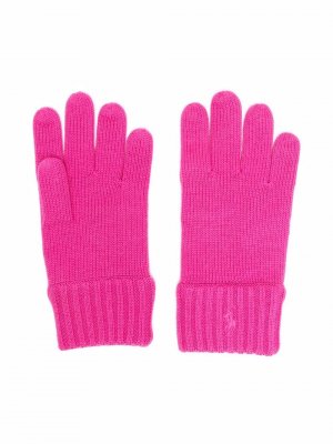 Трикотажные перчатки с логотипом Pony Ralph Lauren Kids. Цвет: розовый