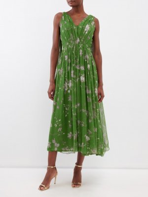 Платье из шелкового жоржета с цветочным принтом , зеленый Erdem