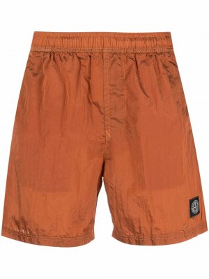 Плавки-шорты с жатым эффектом и нашивкой-логотипом Stone Island. Цвет: оранжевый