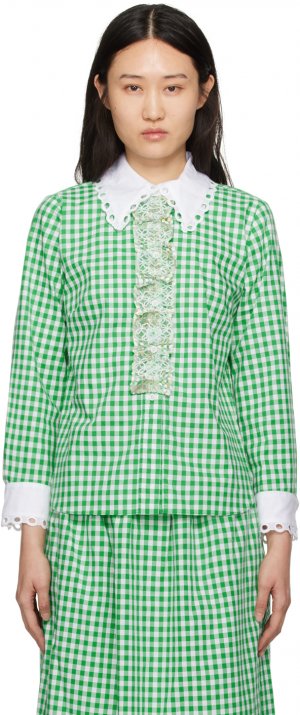 Зелено-белая рубашка в мелкую клетку Anna Sui