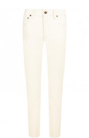 Укороченные кожаные брюки-скинни Polo Ralph Lauren. Цвет: кремовый
