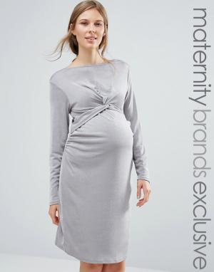 Платье для беременных с декоративным узлом Bluebelle Maternity. Цвет: серебряный