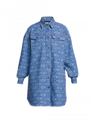 Джинсовое мини-платье-рубашка с логотипом , синий Moschino