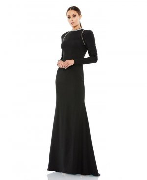 Женское платье Ieena с длинными рукавами и высоким воротником реглан , черный Mac Duggal