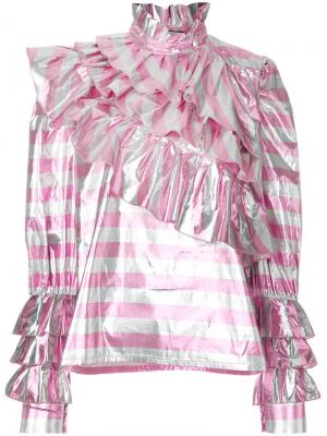 Блузка в полоску с оборками Alessandra Rich. Цвет: розовый и фиолетовый