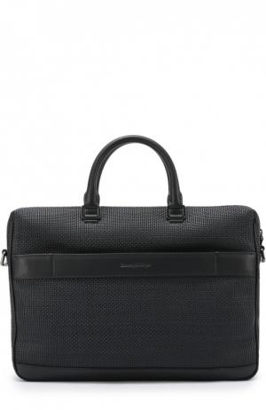 Кожаная сумка для ноутбука с плечевым ремнем Ermenegildo Zegna. Цвет: темно-синий