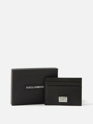 Кожаный картхолдер с металлическим логотипом , черный Dolce & Gabbana