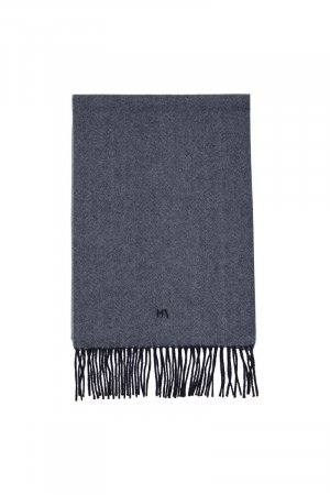 Легкий шарф из 100% шерсти с бахромой и вышитым логотипом. , темно-серый Selected