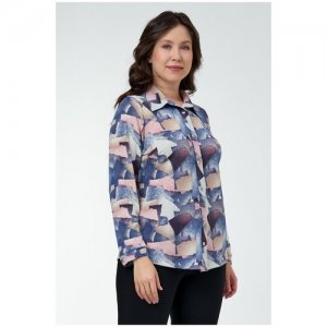 Блузка-рубашка женская офисная повседневная с абстрактным рисунком длинный рукав plus size (большие размеры) OLS