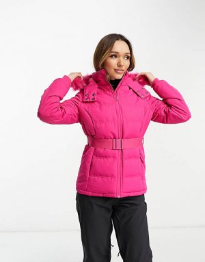 Розовая куртка-пуховик Ski с капюшоном из искусственного меха Threadbare