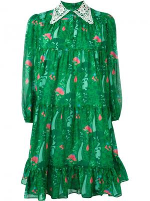 Короткое платье с ажурным воротником Manoush. Цвет: зелёный