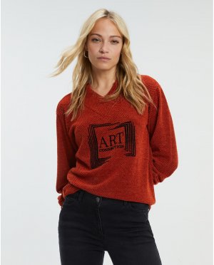 Женский свитер с V-образным вырезом и флокированной трафаретной печатью , оранжевый Paz Torras. Цвет: оранжевый