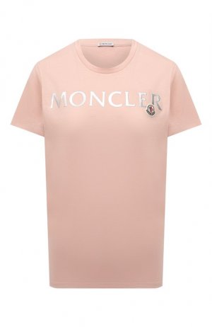 Хлопковая футболка Moncler. Цвет: розовый