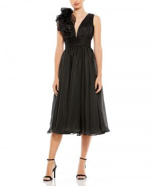 Коктейльное платье А-силуэта с глубоким вырезом и оборками , цвет Black Mac Duggal