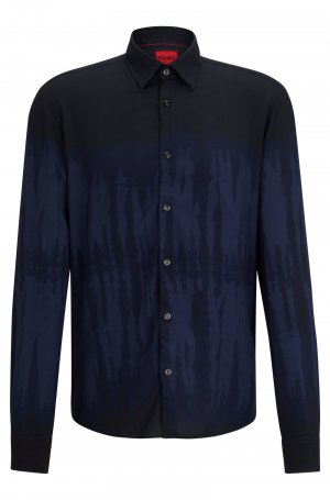 Рубашка Boss Slim-fit In Seasonal-print Canvas, темно-синий