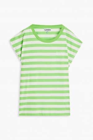 Полосатая футболка из хлопкового джерси , зеленый GANNI