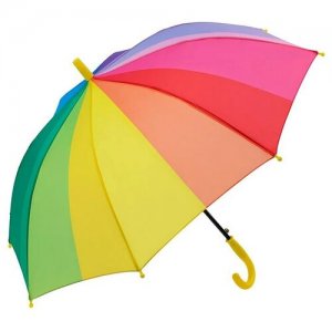 Зонт детский трость Радужный для мальчиков и девочек с прямой кромкой рисунком Радуга; полуавтоматический зонт-трость; синяя ручка Baziator. Цвет: синий/фиолетовый/красный/фуксия/желтый/оранжевый/зеленый