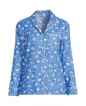 Женская фланелевая пижамная рубашка больших размеров с длинными рукавами и принтом Lands' End, цвет Chicory blue snowman Lands' End