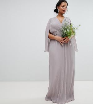 Платье макси с запахом и кейпом Bridesmaid TFNC Plus. Цвет: серый