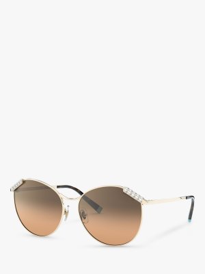 Женские круглые солнцезащитные очки TF3073B, бледно-золотой/коричневый с градиентом Tiffany & Co