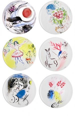 Набор из 6-ти обеденных тарелок Collection Marc Chagall Bernardaud. Цвет: разноцветный
