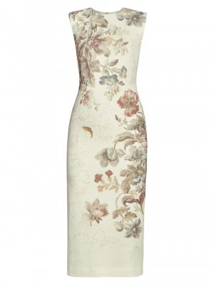 Платье миди из шерсти с цветочным принтом Dalilan , экру Dries Van Noten