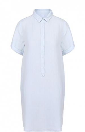 Льняное платье-рубашка с коротким рукавом 120% Lino. Цвет: голубой