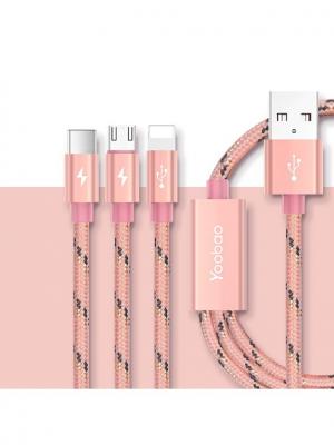 Универсальный кабель Micro-USB+Lightning+Type-C YB-453 120 см Yoobao. Цвет: розовый
