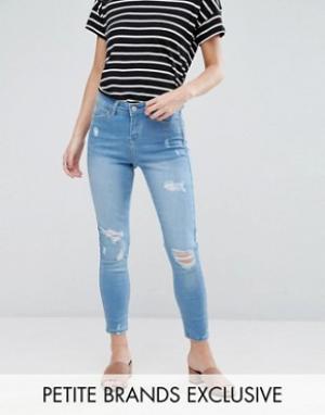 Выбеленные джинсы скинни с рваной отделкой Urban Bliss Petite. Цвет: синий