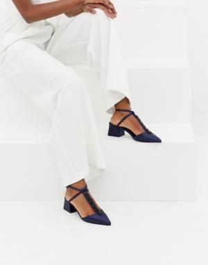 Атласные туфли на каблуке с бусинами Eider-Темно-синий Finery
