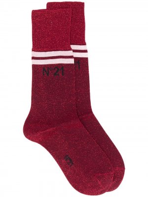 Носки с логотипом и блестками Nº21. Цвет: красный