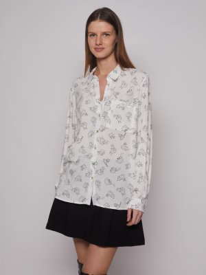 Принтованная блузка-рубашка с корги zolla. Цвет: белый