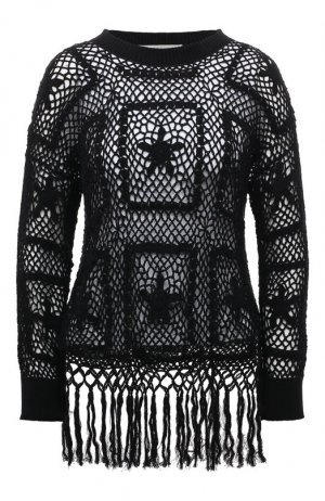 Пуловер крупной вязки с круглым вырезом и бахромой Wildfox. Цвет: чёрный