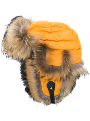 Утепленная шапка с меховой оторочкой Liska. Цвет: жёлтый и оранжевый